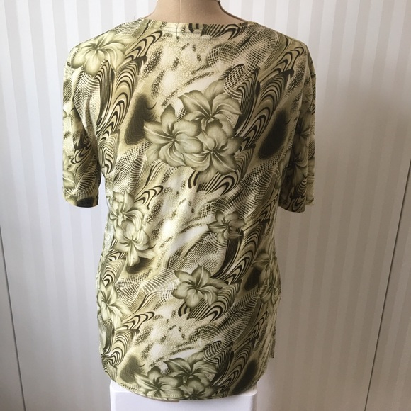TC Fashions elegant green tan cream gold black embroidered blouse Size L - Picture 4 of 8